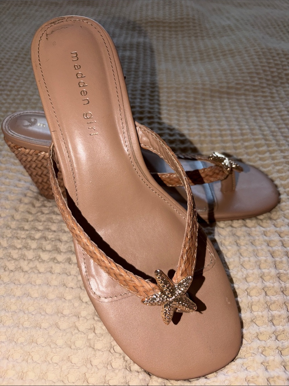 Madden Girl Tan Braided Starfish Wedge Sandals